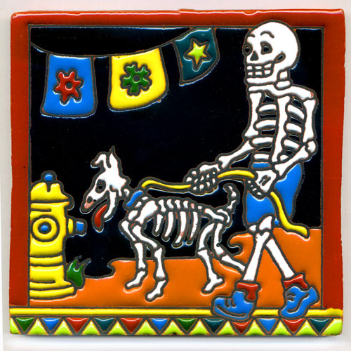 9-25-008 - Relief-Fliese 15x15 - Skelett mit Hund