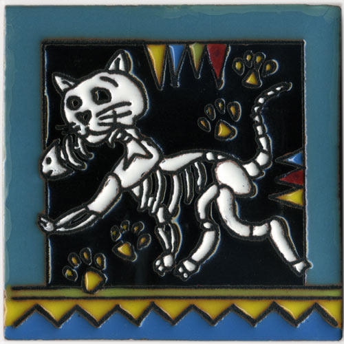 9-25-021 - Relief-Fliese 15x15 - Skelett-Katze