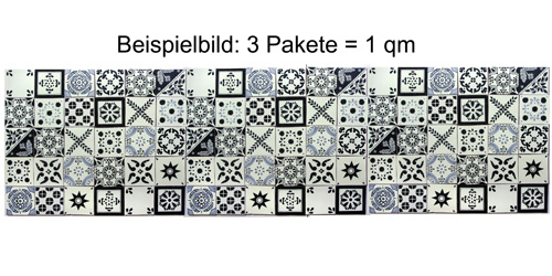 Fliesenset 30 Stück - Jalisco - s/w gemustert 10,6x10,6cm