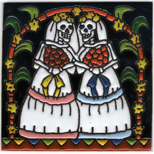 9-24-004 - Relief-Fliese 10x10 - Skelett-Bräute, queer