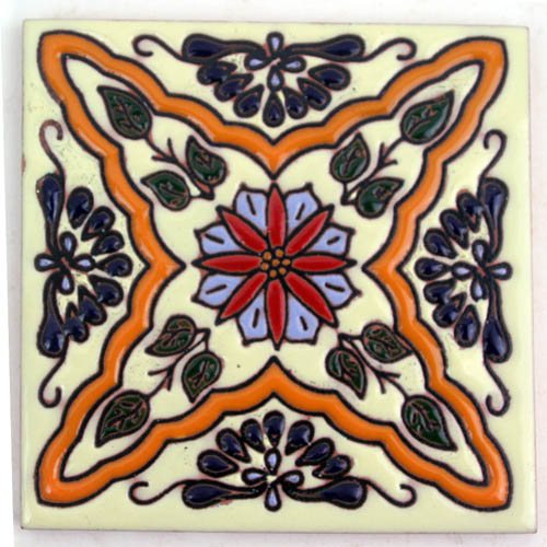 9-24-014 - Relief-Fliese 10x10 -  Flor rombo mango