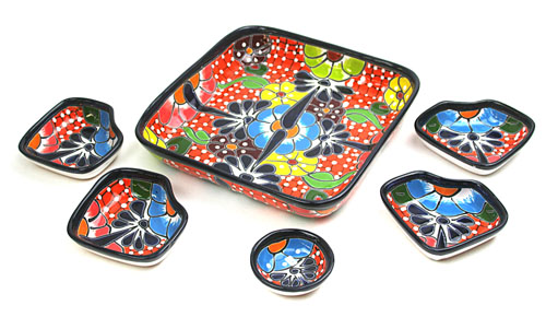 71-02-04N - Snackschalen-Set, eckig, 6-teilig, Talavera, handbemalt, naranja