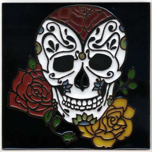 9-25-018 - Relief-Fliese 15x15 - Skull and Roses