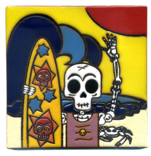 5-2-3715 - Relief-Fliese 10x10 - Surfer Skelett
