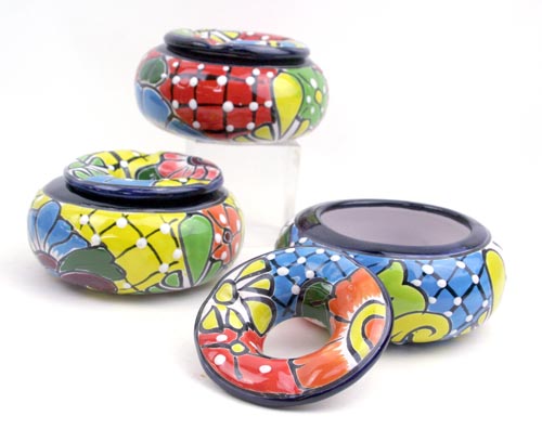 Aschenbecher, handbemalt, Talavera - blau / azul