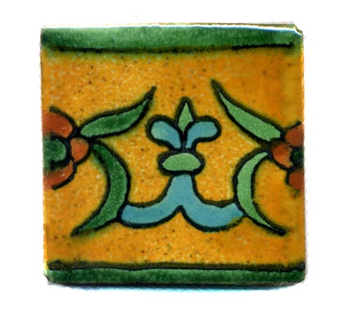 5-2-3001w - Handbemalte Fliese 5x5, Lilia mostaza