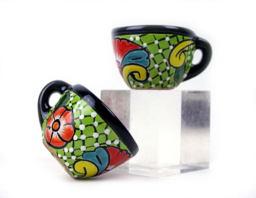 71-05-01L - 1x Espressotasse, kleine bunte Tasse, handbemalt - grün - einze