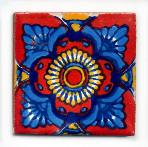 9-13-117 - Handbemalte Fliese 5x5 - Flor rojo-azul