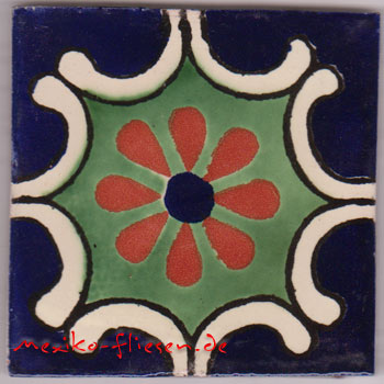9-12-142 - Handbemalte Fliese 10x10 - Arabesque verde azul