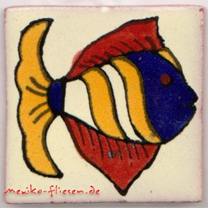 9-13-68 - Handbemalte Fliese 5x5 - Pez fondo blanco