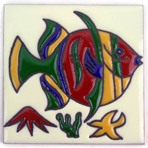 9-24-017 - Relief-Fliese 10x10 - Pez rayado blanco