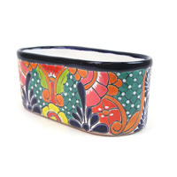 Blumenübertopf länglich, Talavera, handbemalt, verde agua