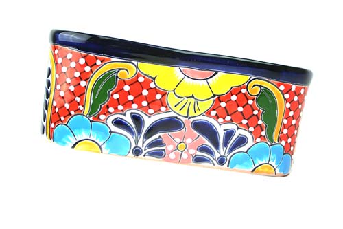 Blumenübertopf länglich, Talavera, handbemalt, rot