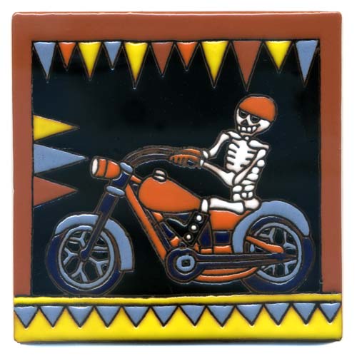 5-2-3712 - Relief-Fliese 10x10 - Motorradfahrer