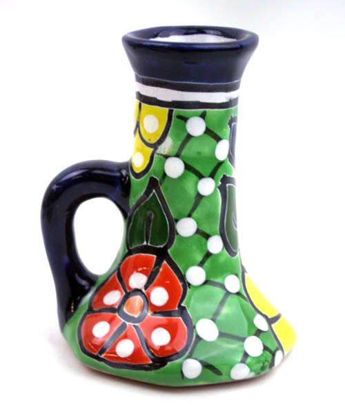 71-09-07L - Vase - Kerzenleuchter Puebla - handbemalt, grün