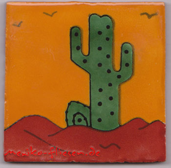 9-12-114 - Handbemalte Fliese 10x10 - Cactus fondo mango