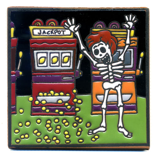 9-25-027 - Relief-Fliese 15x15 - Jackpot Spieler Skelett