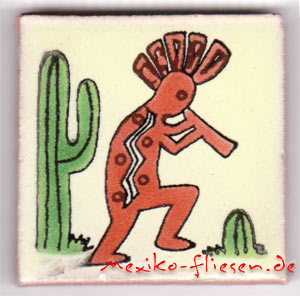 9-13-18 - Handbemalte Fliese 5x5 - Kokopelli blanco