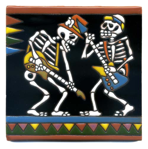 5-2-3707 - Relief-Fliese 10x10 - Skelett-Rockband