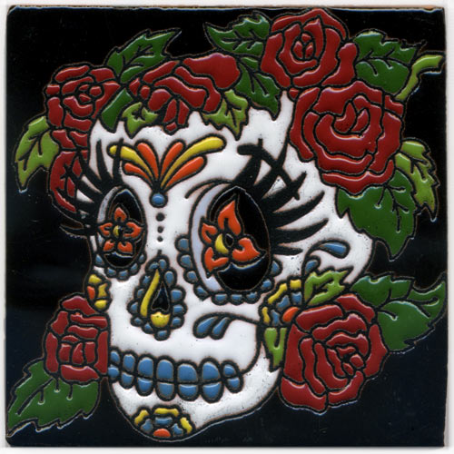 9-24-006 - Relief-Fliese 10x10 - Skull mit Rosen