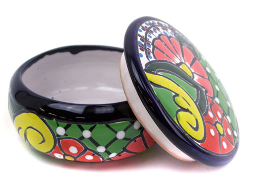Dose mit Deckel, handbemalt, Talavera, 12x7 cm, grün