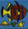  Relief-Fliese 10x10 - Pez rajado, fondo turqueza
