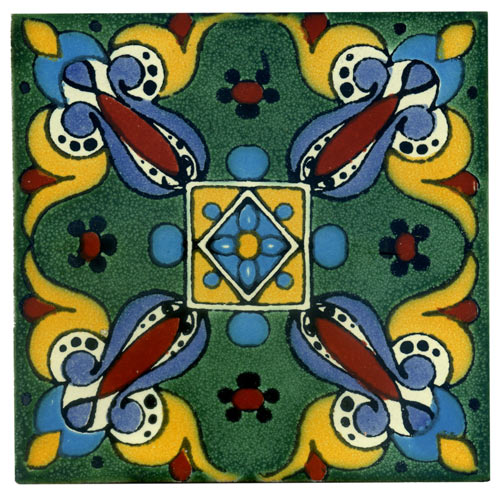 9-12-163 - Handbemalte Fliese 10x10 - Arely verde