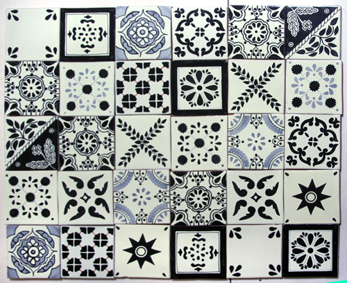 S10-30-09 - Fliesenset 30 Stück - Jalisco - s/w gemustert 10,6x10,6cm