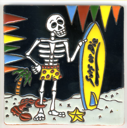 9-25-001 - Relief-Fliese 15x15 - Surfer-Skelett