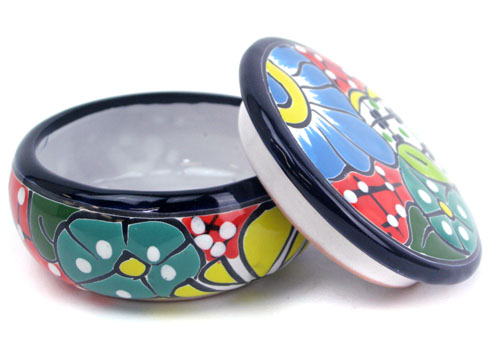 Dose mit Deckel, handbemalt, Talavera, 12x7 cm, rot