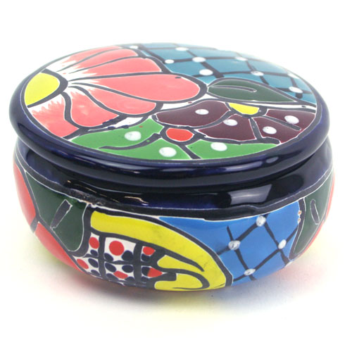 71-07-04Z - Dose mit Deckel, handbemalt, Talavera, 12x7 cm, azul