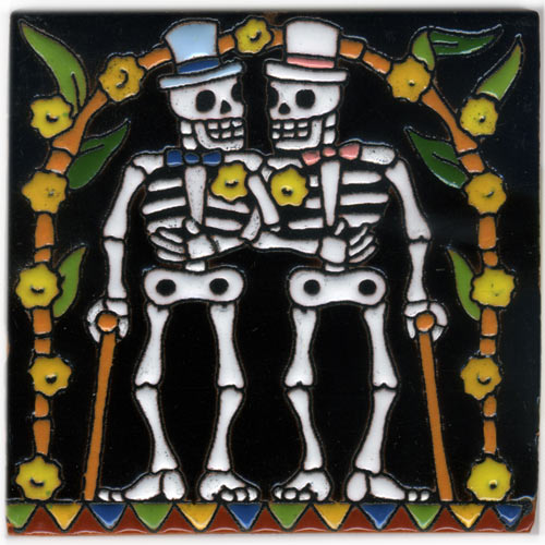 9-24-003 - Relief-Fliese 10x10 - Bräutigame - Skelett, queer