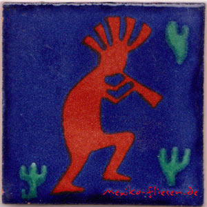 9-13-24 - Handbemalte Fliese 5x5 - Kokopelli tc.-azul