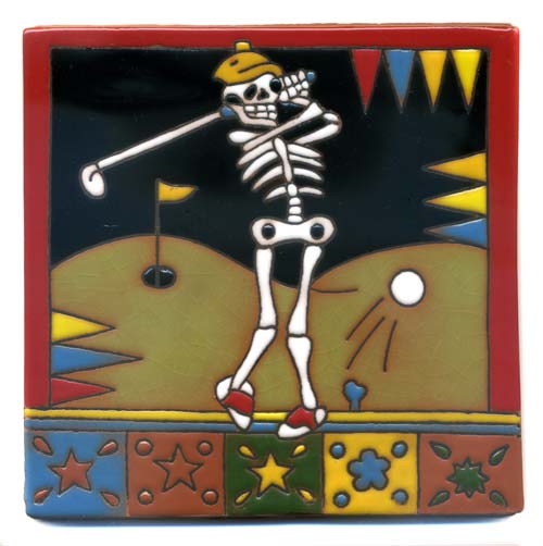 5-2-3706 - Relief-Fliese 10x10 - Golfer Skelett