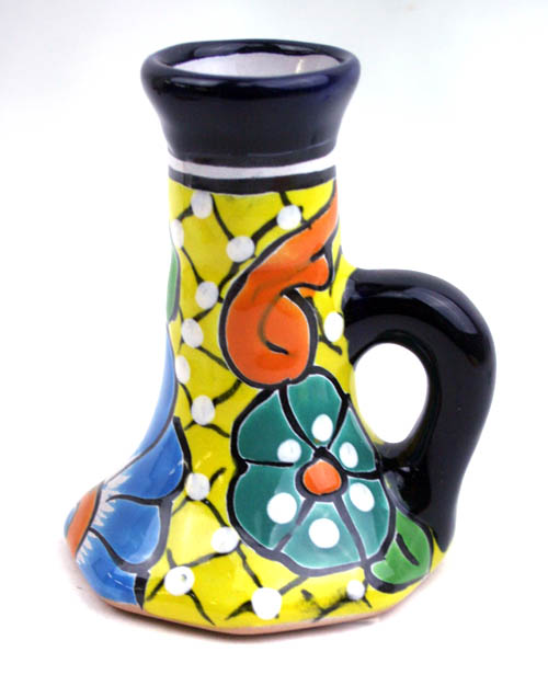71-09-07A - Vase - Kerzenleuchter Puebla - handbemalt, gelb