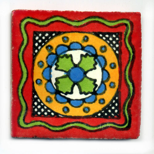 9-13-116 - Handbemalte Fliese 5x5 - Circulo rojo-amarillo