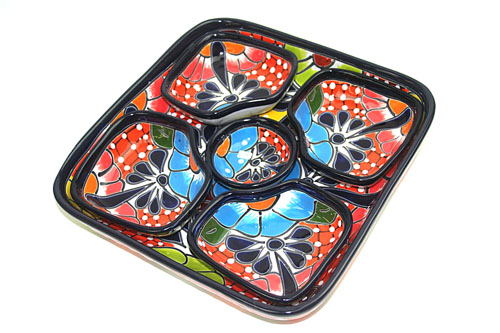 Snackschalen-Set, eckig, 6-teilig, Talavera, handbemalt, naranja