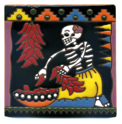 5-2-3703 - Relief-Fliese 10x10 - Skelett bei Chili-Ernte