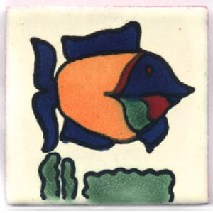 9-13-85 - Handbemalte Fliese 5x5 - Pez angel blanco