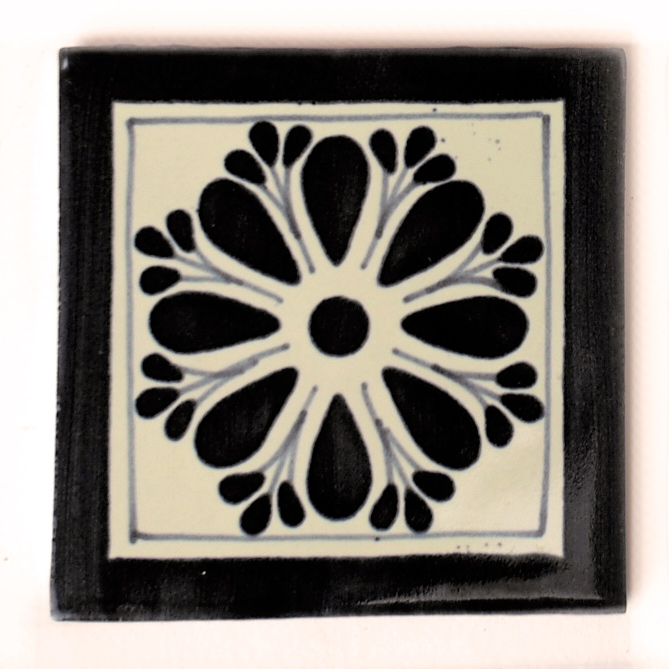 5-2-33-189 - Handbemalte Fliese 10x10 - Amapola Pluma negro