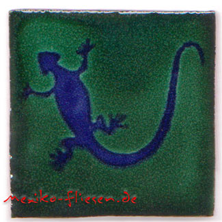 9-13-32 - Handbemalte Fliese 5x5 - Gecko azul verde