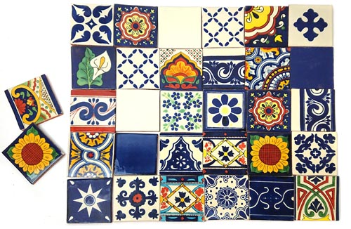 S10-30-11 - Fliesenset 30 Stück - Chiapas - blau-weiß Mix 10,6x10,6cm