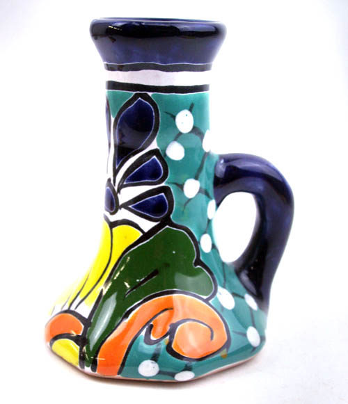 71-09-07VA - Vase - Kerzenleuchter Puebla - handbemalt, verde aqua