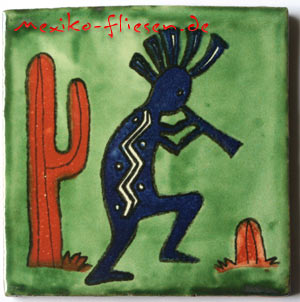 9-12-12 - Handbemalte Fliese 10x10 - Kokopelli verde