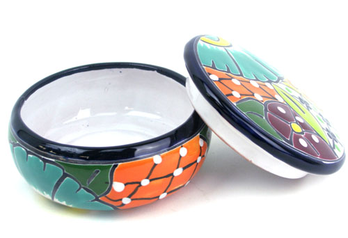 Dose mit Deckel, handbemalt, Talavera, 12x7 cm, naranja