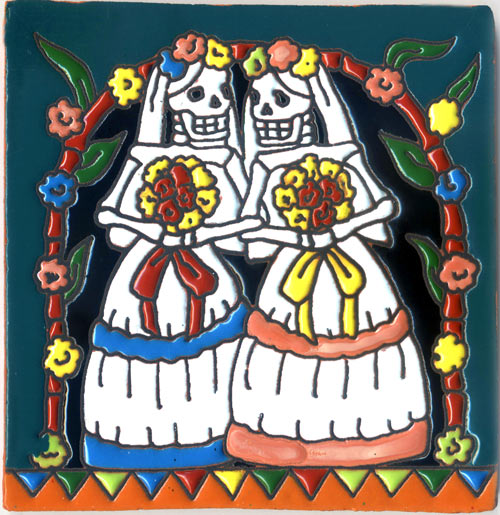 9-25-011 - Relief-Fliese 15x15 - Skelett Bräute, queer