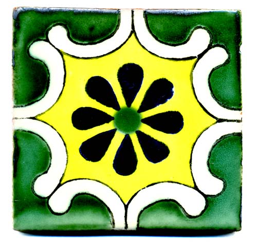 9-12-70 - Handbemalte Fliese 10x10  - Arabesque verde